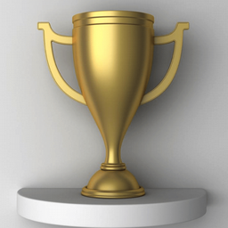 Golden rewards trophy on semicircle display shelf representing buy bounty rewards.