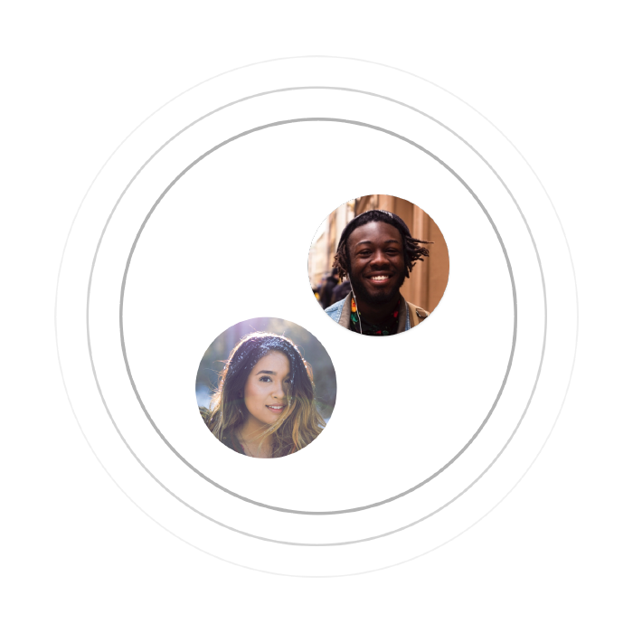 Two portraits enclosed in a circle.