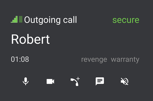 Silent Phone's interface indicating that the call is secure.